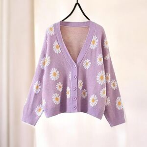 Floral Lavender Cardigan Sweater